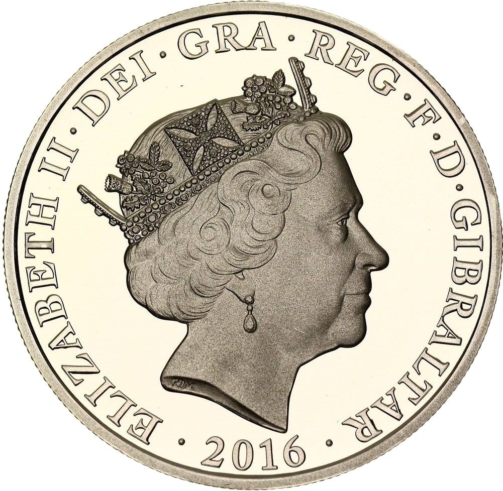 Gibraltar 5 Pounds - Elizabeth II Long to Reign Over Us - Longest Reining Monarch obverse