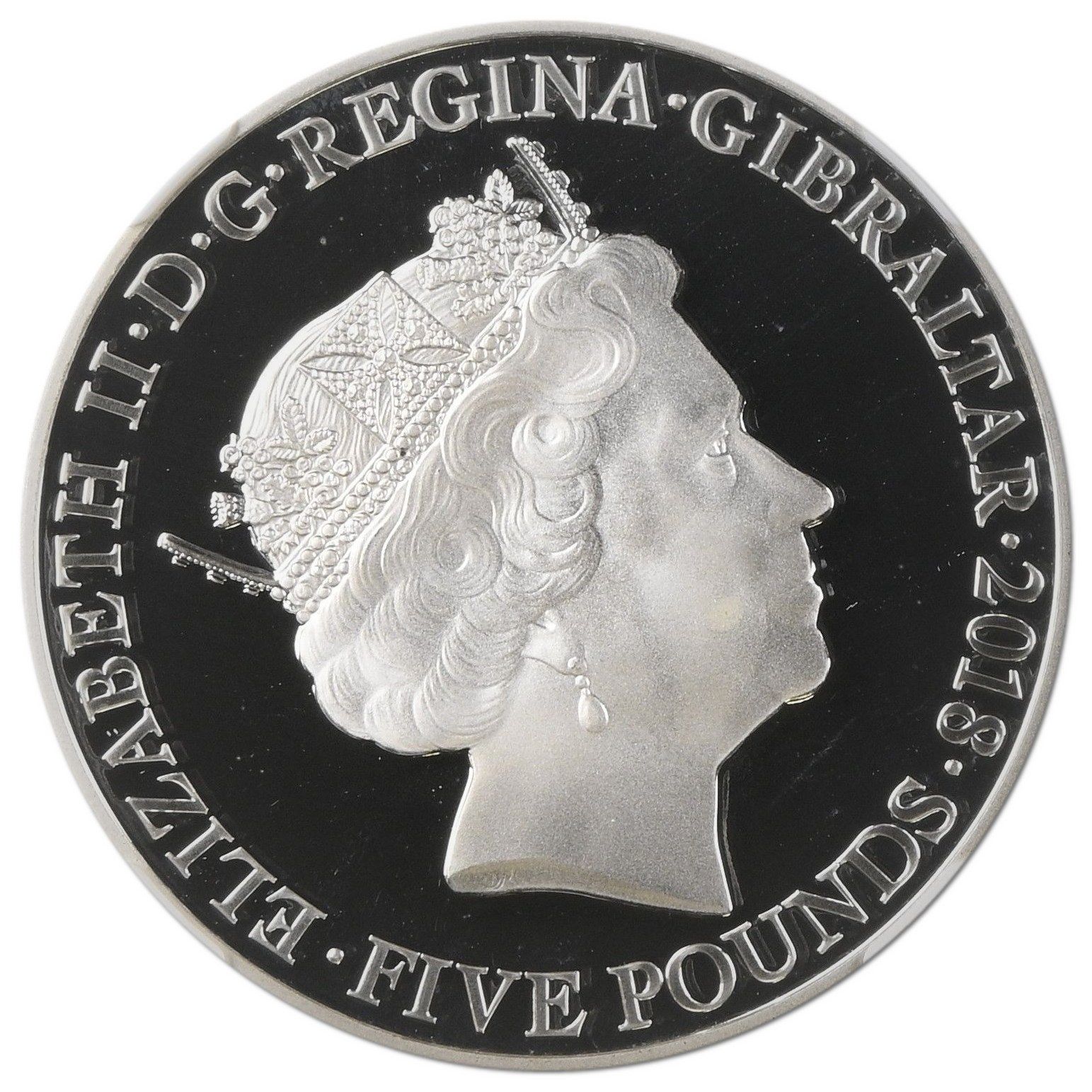 Gibraltar 5 Pounds - Elizabeth II The Legend of Saint George; Silver Proof obverse