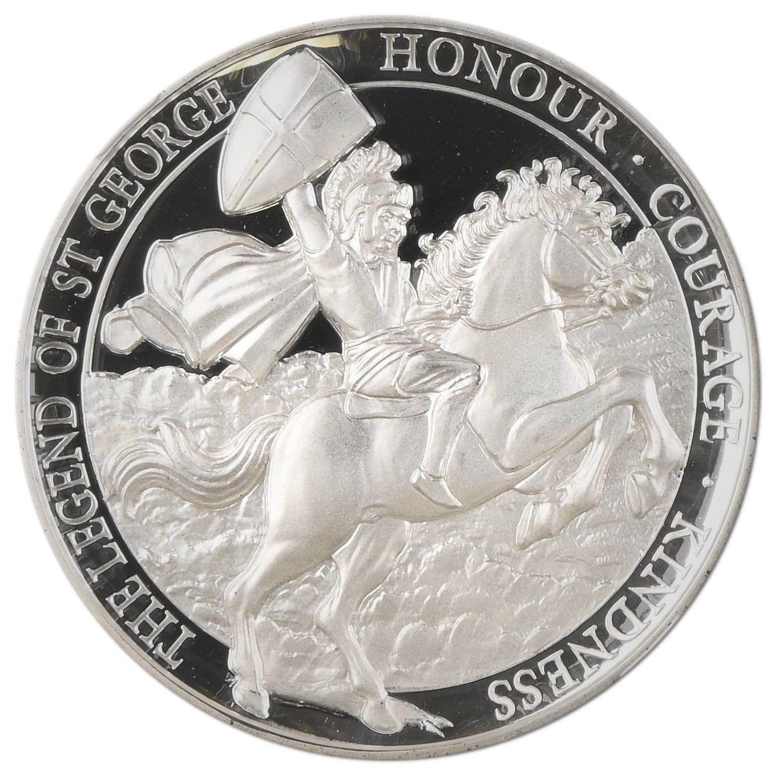 Gibraltar 5 Pounds - Elizabeth II The Legend of Saint George; Silver Proof reverse