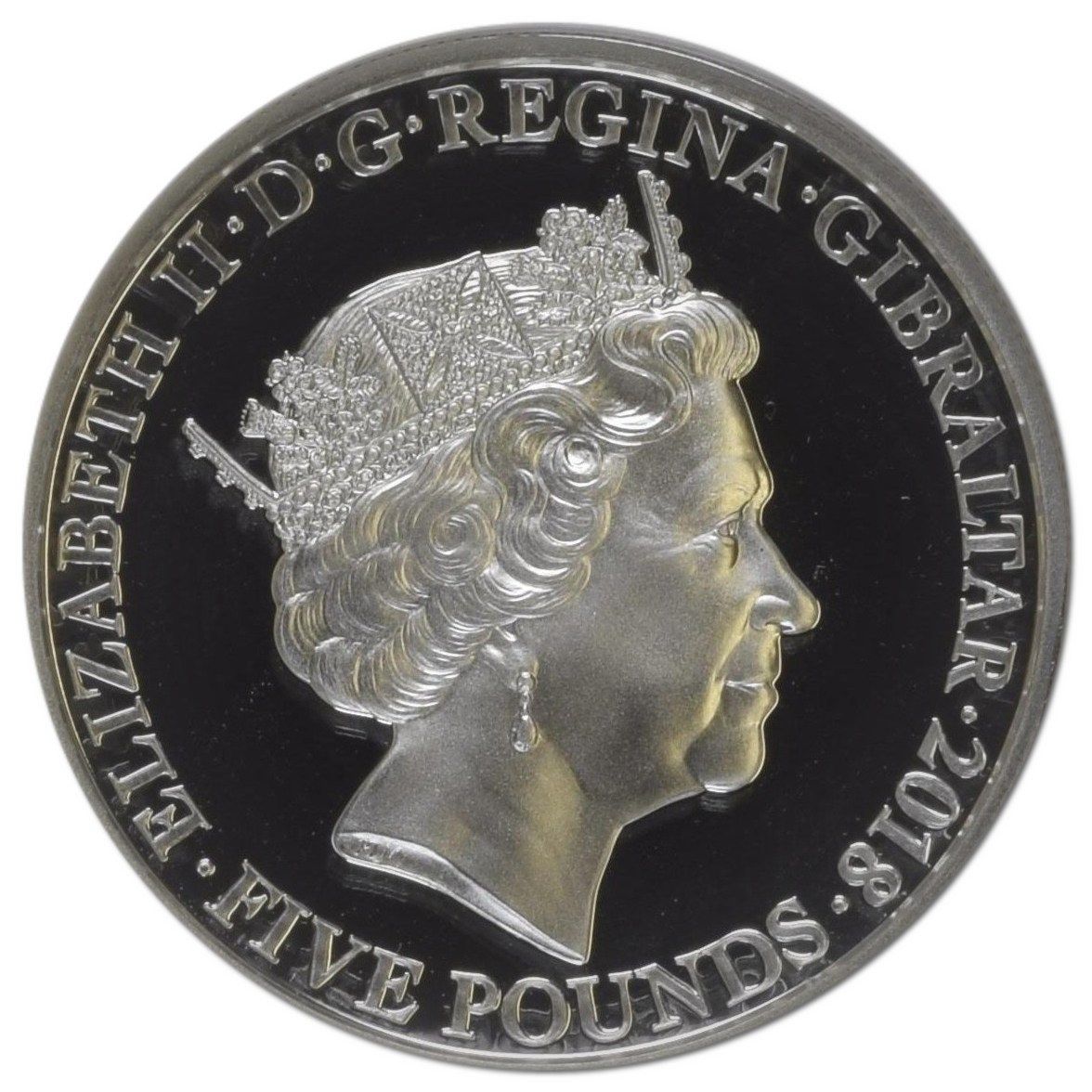Gibraltar 5 Pounds - Elizabeth II The Legend of Saint George - The Victor’s Embrace; Silver Piedfort obverse