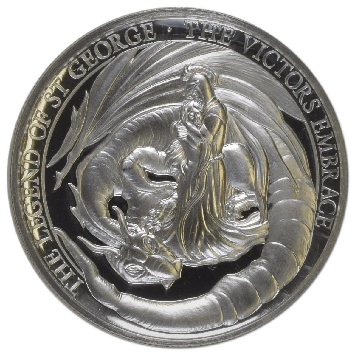 Gibraltar 5 Pounds - Elizabeth II The Legend of Saint George - The Victor’s Embrace; Silver Piedfort reverse