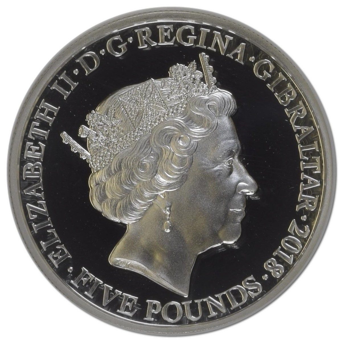 Gibraltar 5 Pounds - Elizabeth II The Legend of Saint George - The Reward; Silver Piedfort obverse