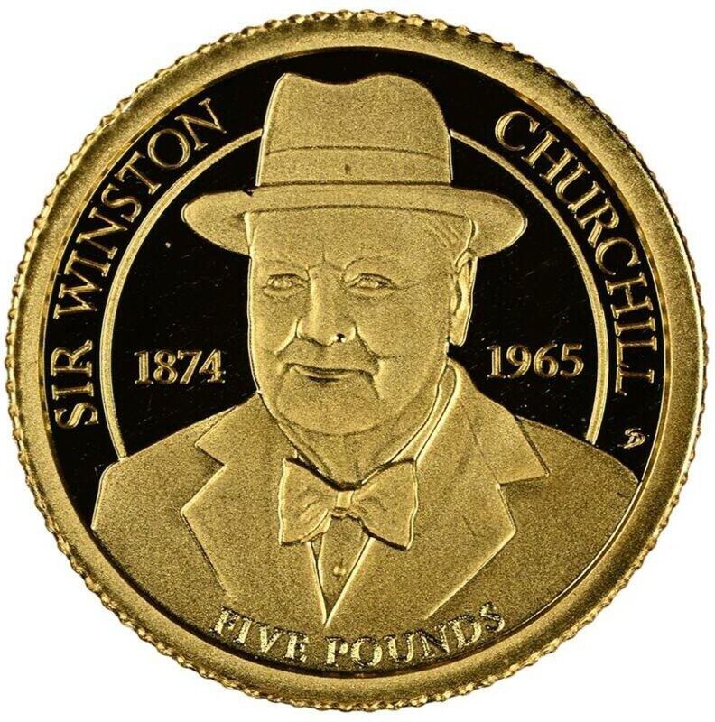 Alderney 5 Pounds - Charles III Winston Churchill; Gold Proof reverse