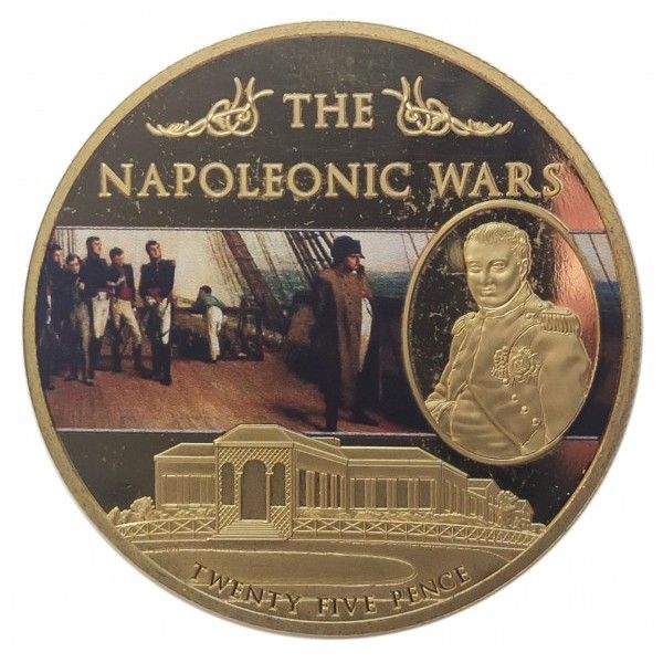 Saint Helena 25 Pence - Elizabeth II Napoleon on Board HMS Bellerophon - gold plated reverse