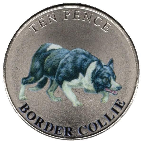 Guernsey 10 Pence - Charles III Border Collie; Coloured