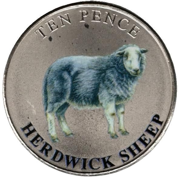 Guernsey 10 Pence - Charles III Herdwick Sheep; Coloured reverse