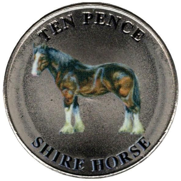 Guernsey 10 Pence - Charles III Shire Horse; Coloured reverse