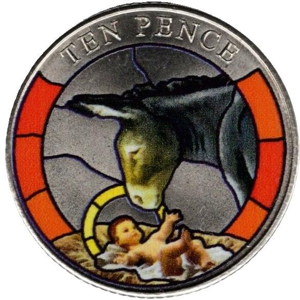 Jersey 10 Pence - Charles III Christmas Nativity - Donkey and baby Jesus