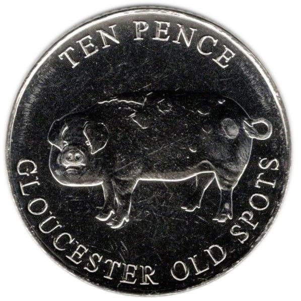 Guernsey 10 Pence - Charles III Gloucester Old Spots reverse