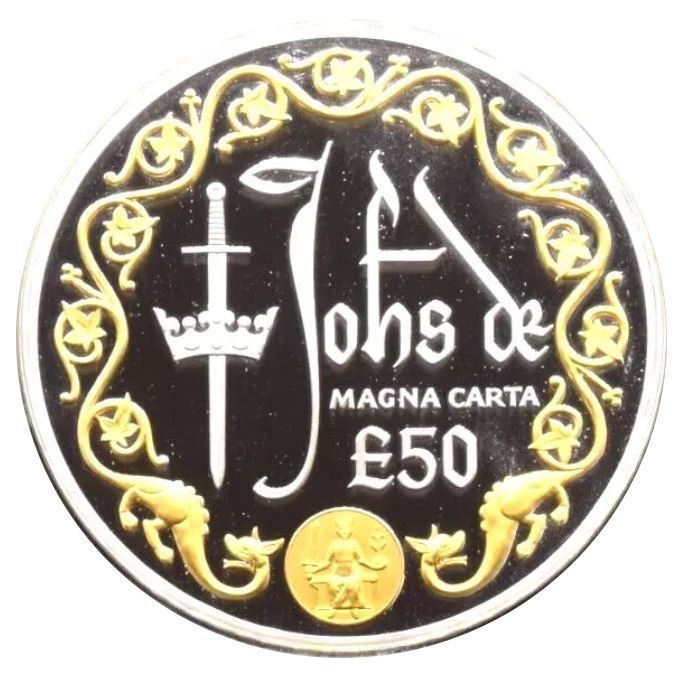 Guernsey 50 Pounds - Elizabeth II Magna Carta; Silver Proof