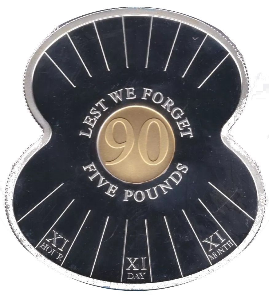 Jersey 5 Pounds - Elizabeth II Poppy - 90th Anniversary; Silver Proof reverse