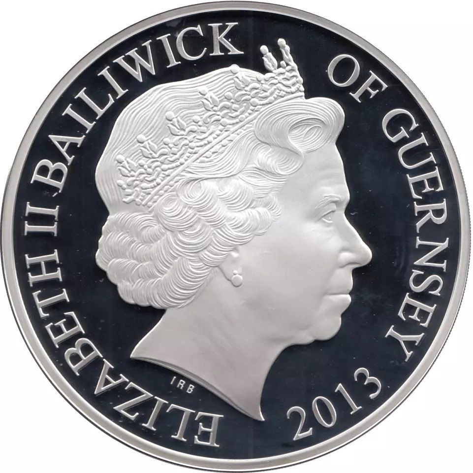 Guernsey 50 Pounds - Elizabeth II Dambusters; Silver Proof obverse