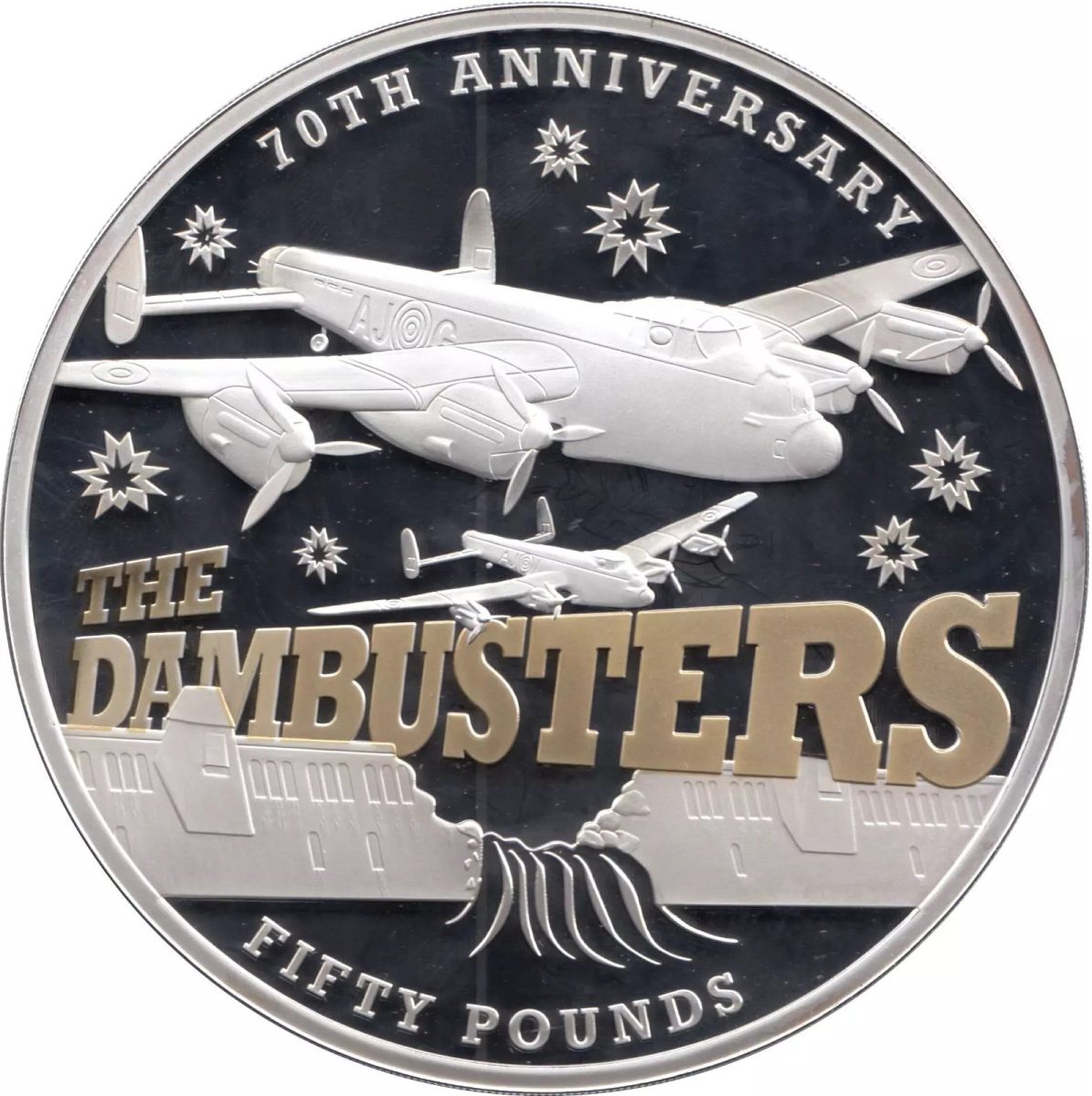 Guernsey 50 Pounds - Elizabeth II Dambusters; Silver Proof