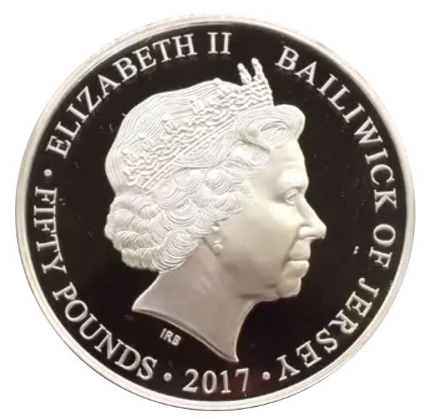 Jersey 50 Pounds - Elizabeth II King Canute; Silver Proof obverse