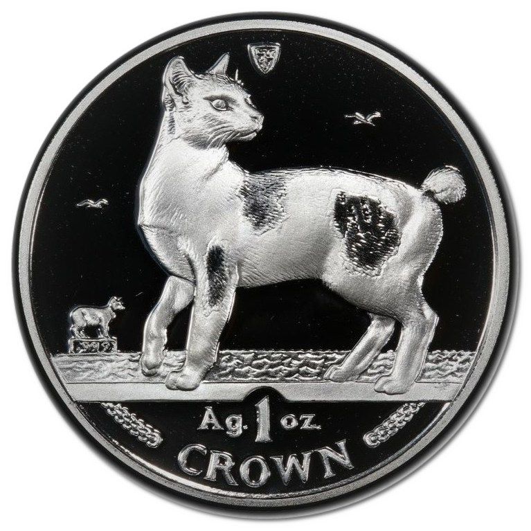 Isle of Man 1 Crown - Elizabeth II Japanese Bobtail Cat; Silver reverse