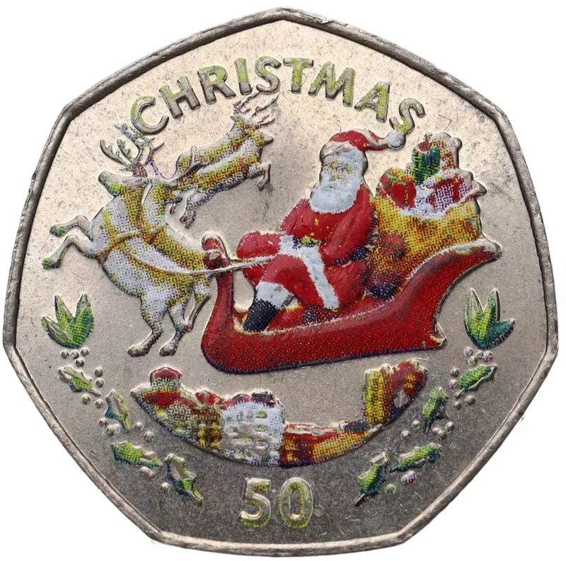 Gibraltar 50 Pence - Elizabeth II Christmas; Coloured