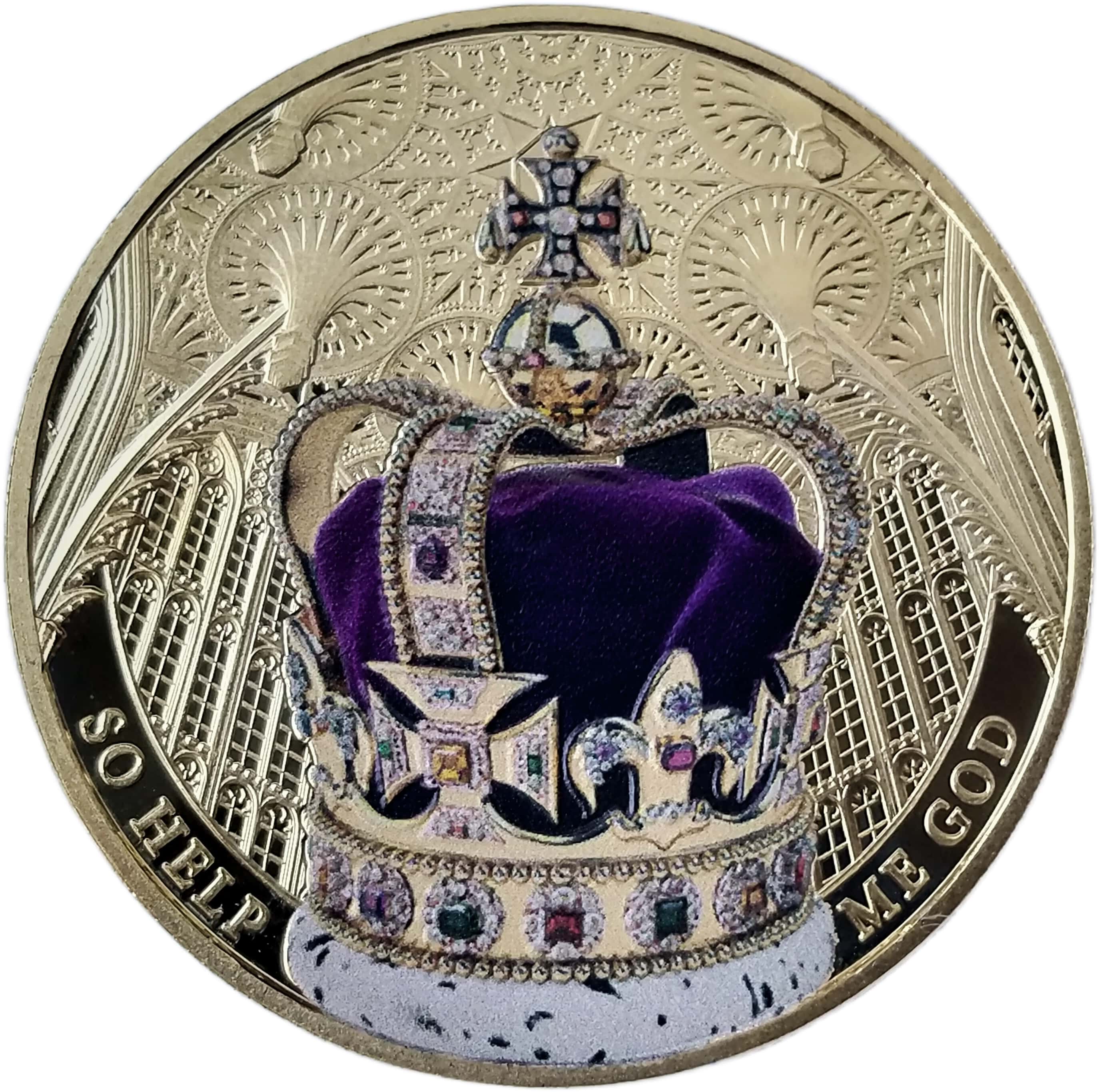 Gibraltar 1 Crown - Charles III Coronation - St. Edward's Crown; Gold plated