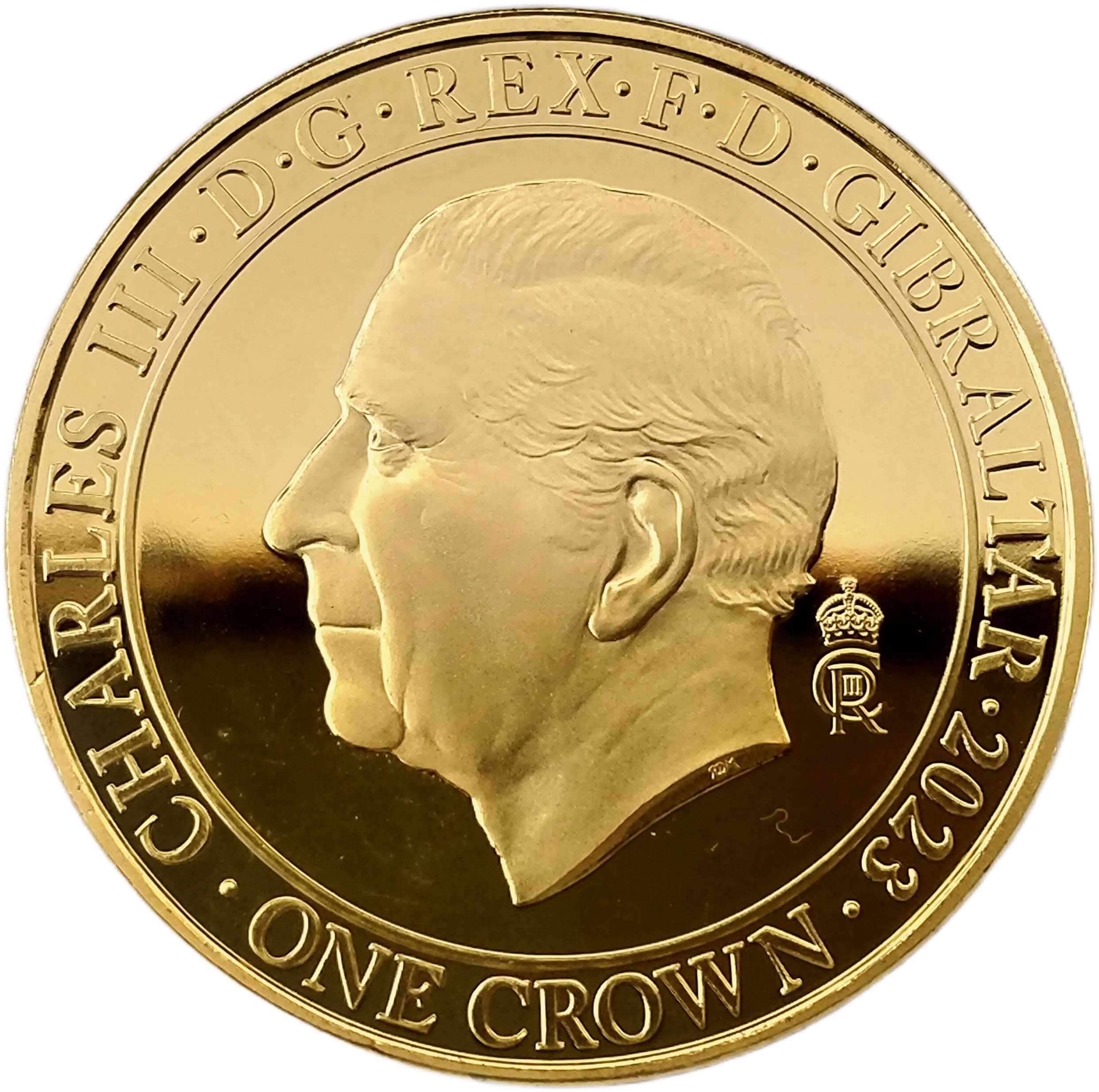 Gibraltar 1 Crown - Charles III Coronation - Sovereign's Orb; Gold plated obverse