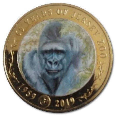 Jersey 2 Pounds - Elizabeth II 60th Anniversary of Jersey Zoo - Gorilla; Silver Proof