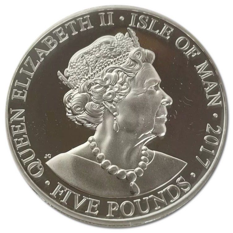 Isle of Man 5 Pounds - Elizabeth II Duke of Edinburgh; Silver Piedfort obverse