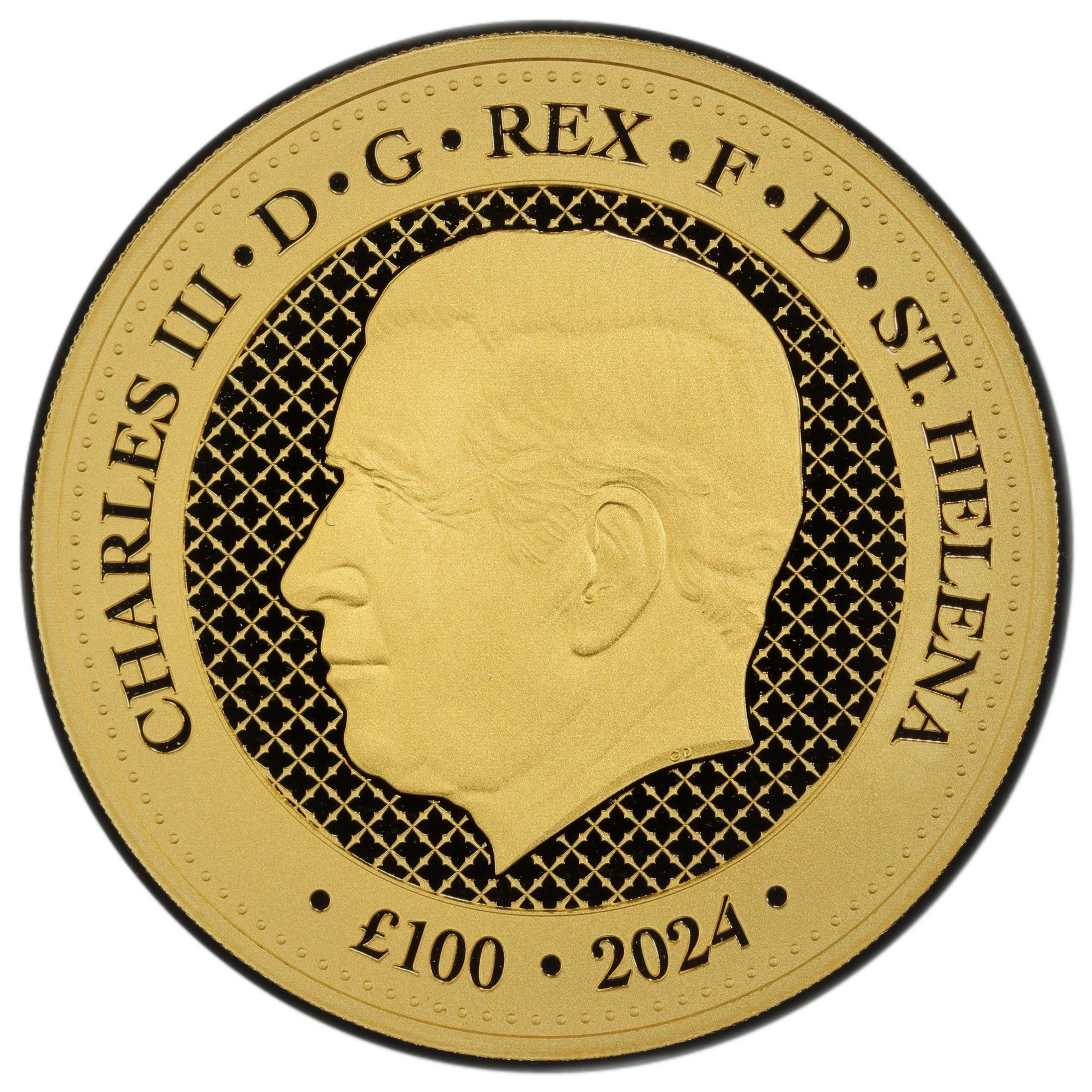 Saint Helena 100 Pounds - Charles III India Wildlife - Snow Leopard obverse