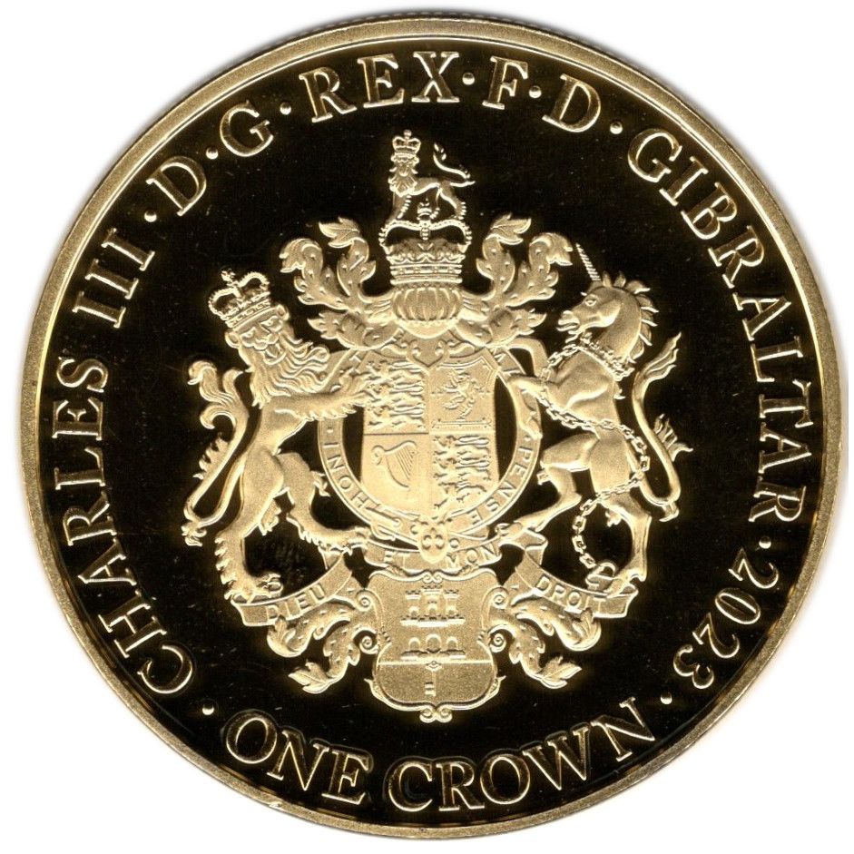 Gibraltar 1 Crown - Charles III Tutankhamun - The Throne obverse
