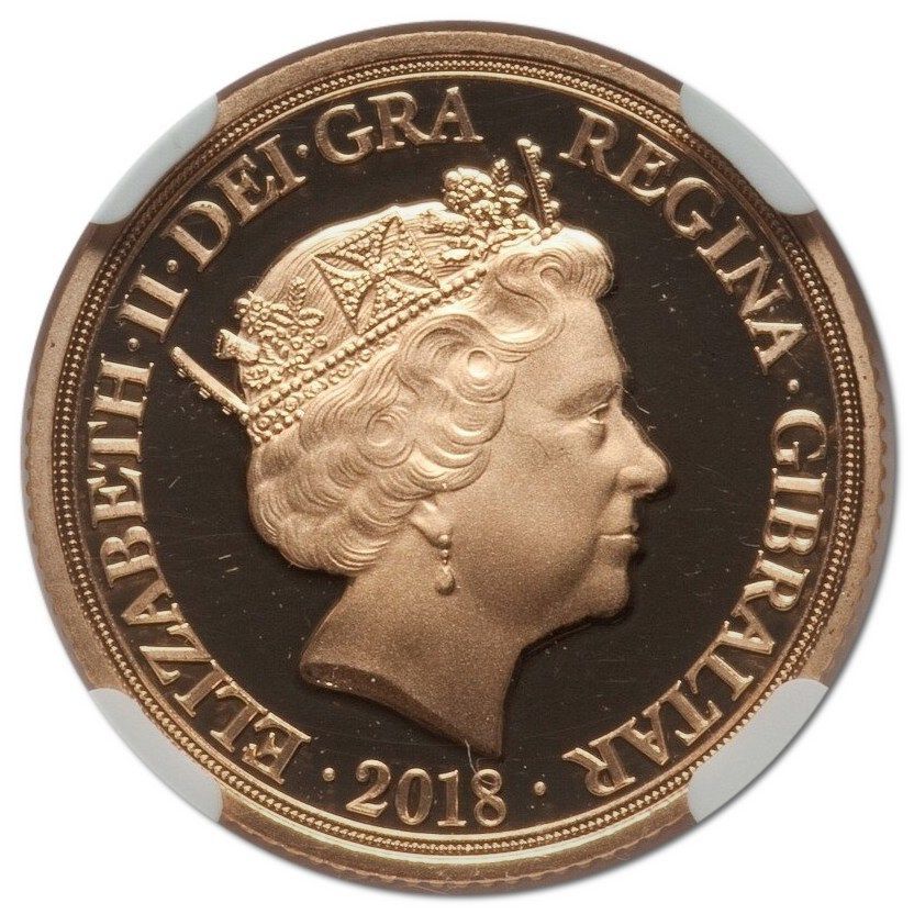 Gibraltar 2 Sovereigns - Elizabeth II Saint George and the Dragon obverse