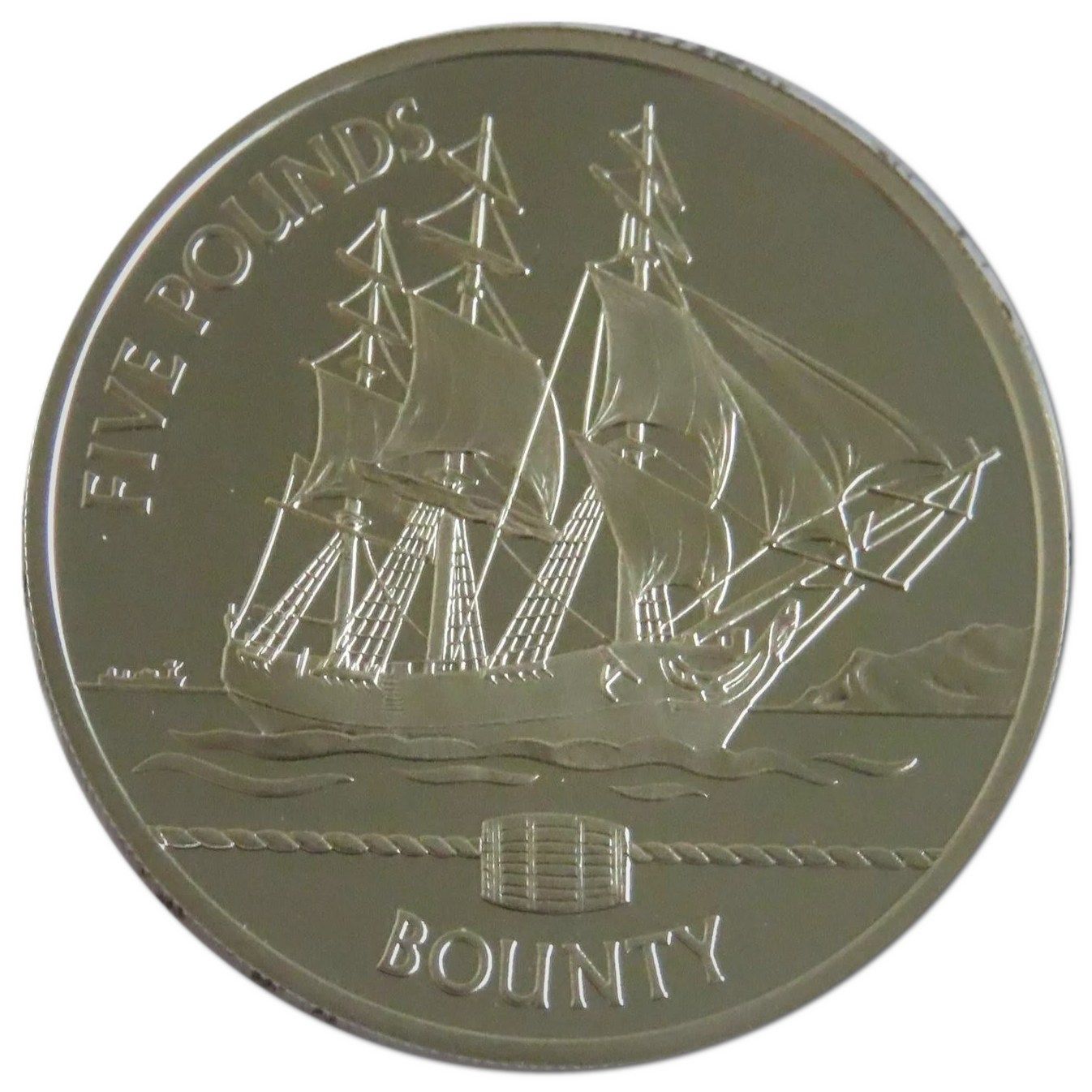 Guernsey 5 Pounds - Elizabeth II HMS Bounty; Silver Proof reverse
