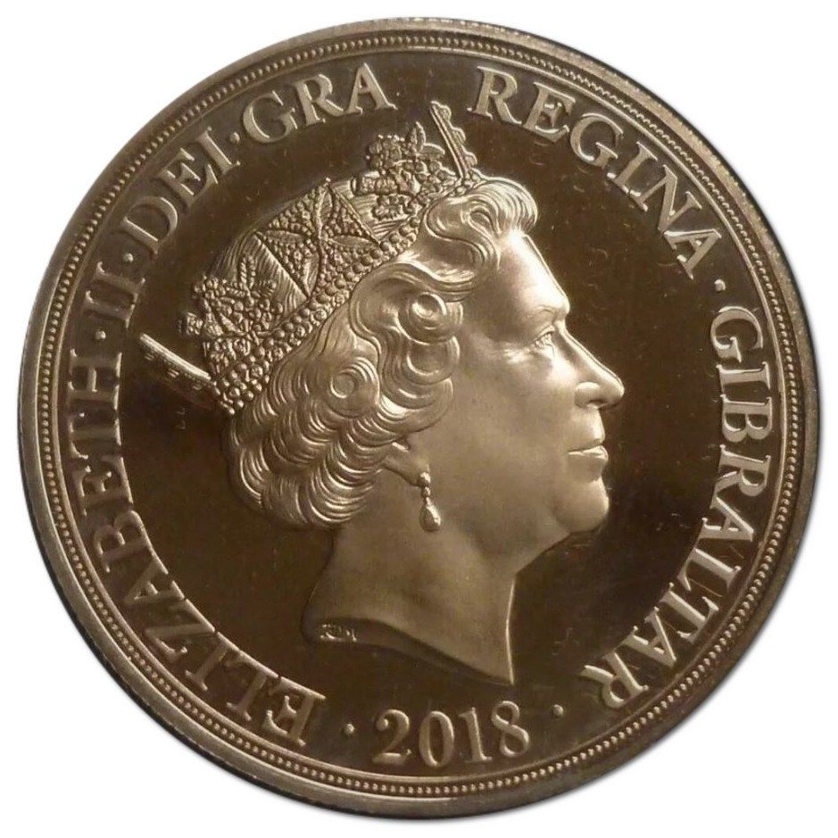 Gibraltar 5 Sovereigns - Elizabeth II Saint George and the Dragon obverse