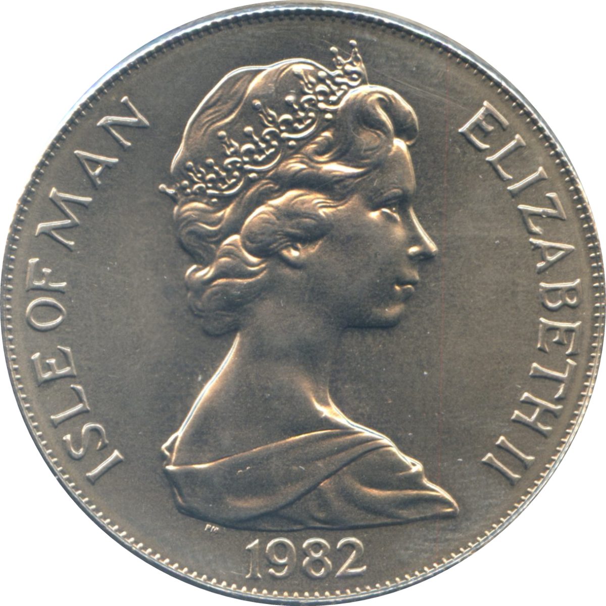 Isle of Man 1 Crown - Elizabeth II World Cup in Spain - 5 players obverse