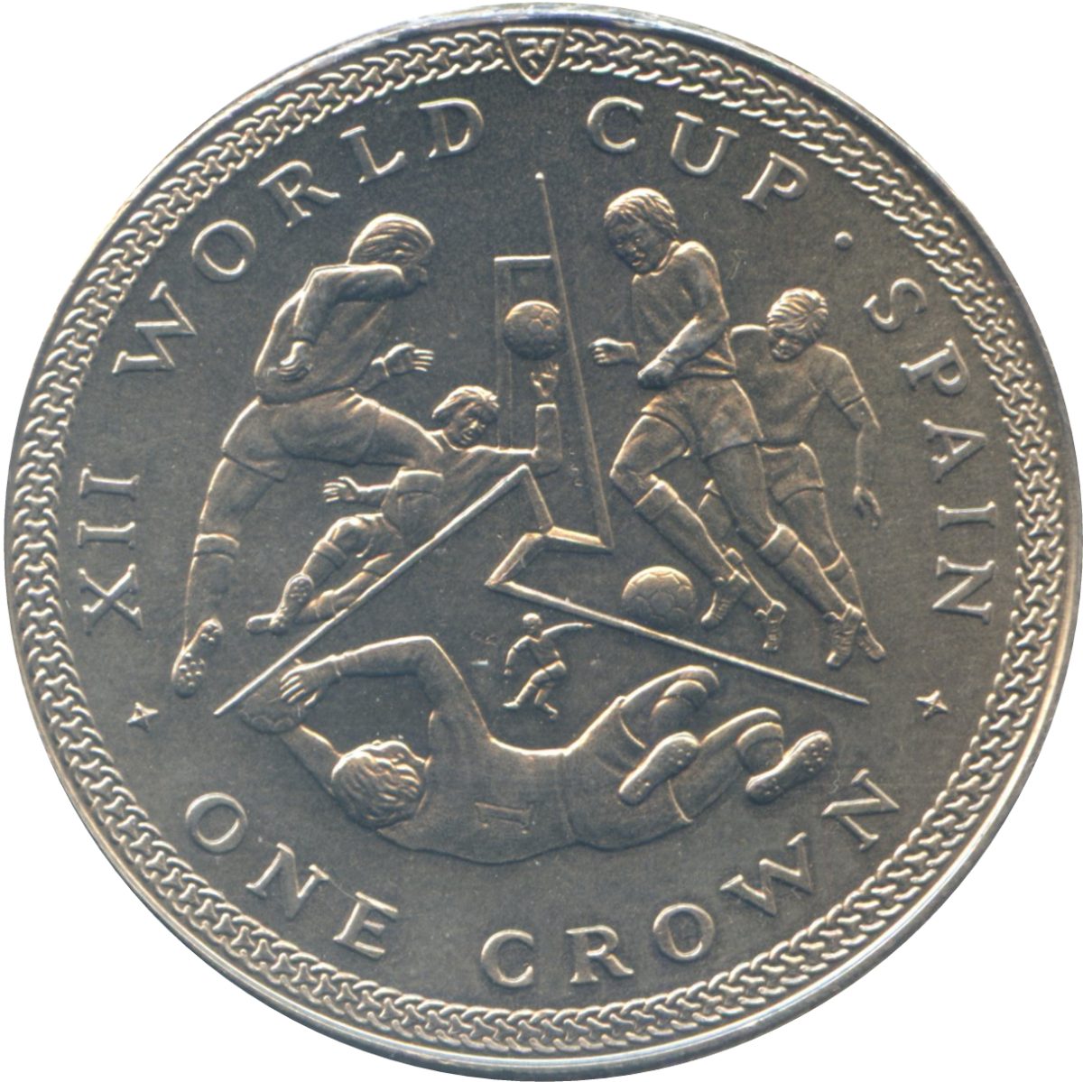 Isle of Man 1 Crown - Elizabeth II World Cup in Spain - 5 players reverse