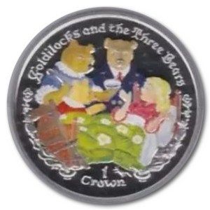 Isle of Man 1 Crown - Elizabeth II Goldilocks and the Three Bears; Silver Proof Coloured reverse
