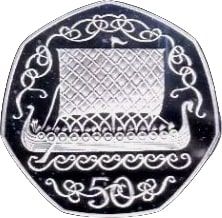 Isle of Man 50 Pence - Elizabeth II Viking Longship; Silver Proof
