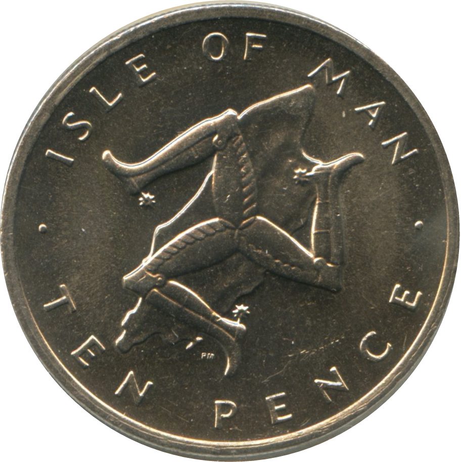Isle of Man 10 Pence - Elizabeth II Triskelion on map