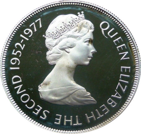 Guernsey 25 Pence - Elizabeth II Silver Jubilee; Silver Proof obverse