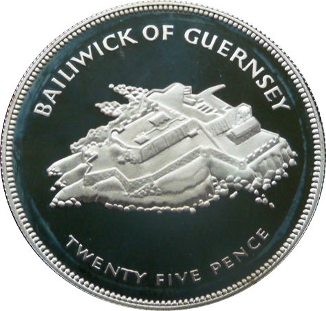 Guernsey 25 Pence - Elizabeth II Silver Jubilee; Silver Proof