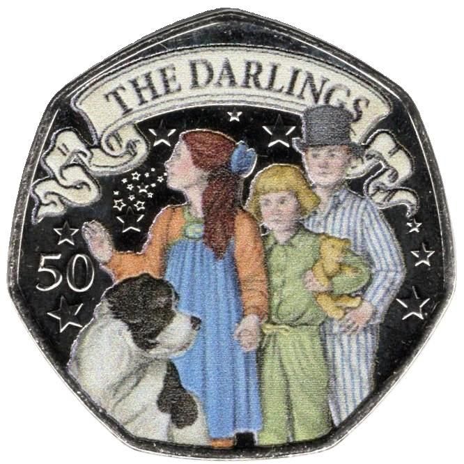Isle of Man 50 Pence - Charles III Peter Pan - The Darlings; Coloured reverse