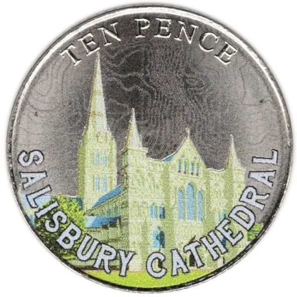 Isle of Man 10 Pence - Charles III Salisbury Cathedral reverse