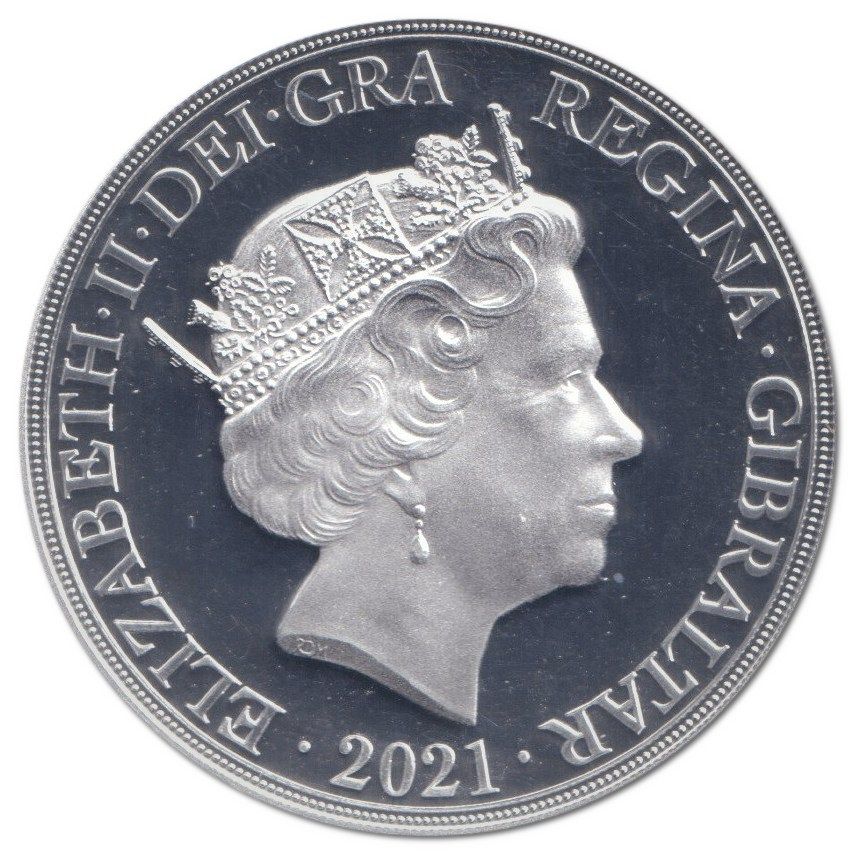 Gibraltar 5 Sovereigns - Elizabeth II Silver Shield obverse