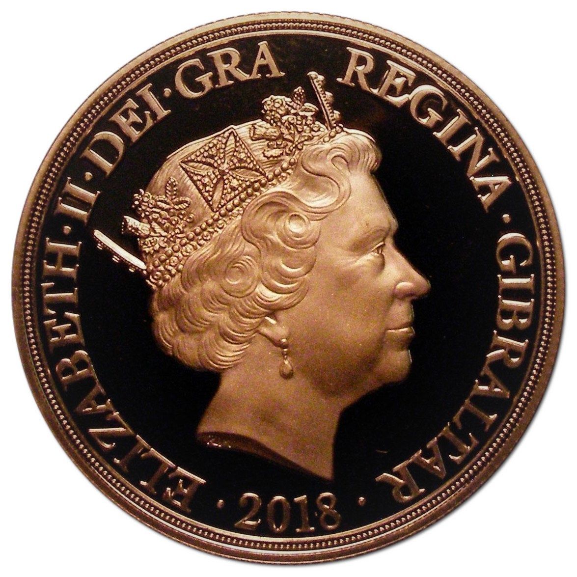 Gibraltar 5 Sovereigns - Elizabeth II End of World War I - Amiens; Gold Piedfort obverse