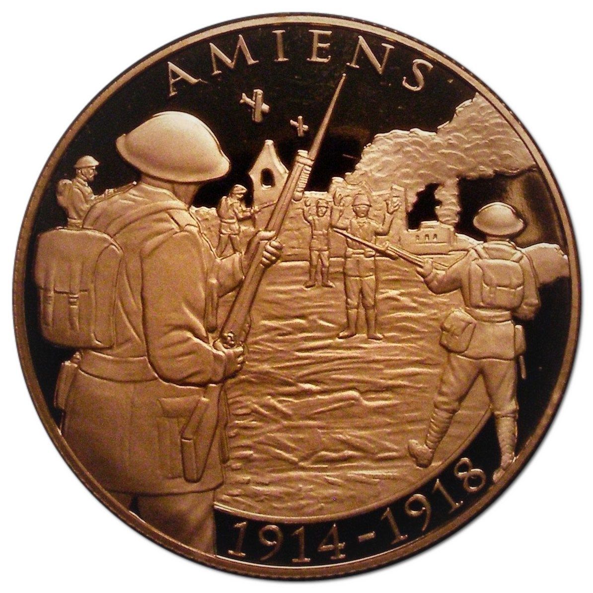 Gibraltar 5 Sovereigns - Elizabeth II End of World War I - Amiens; Gold Piedfort