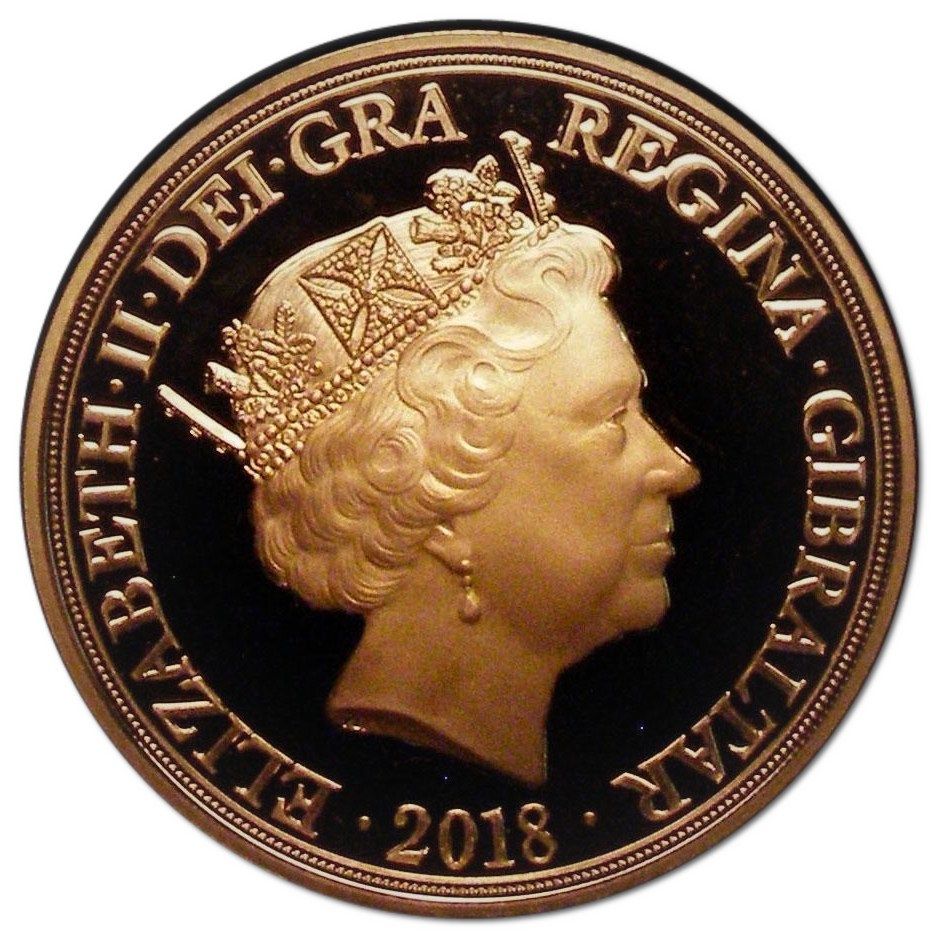 Gibraltar 2 Sovereigns - Elizabeth II End of World War I - Dover Strait; Gold Piedfort obverse