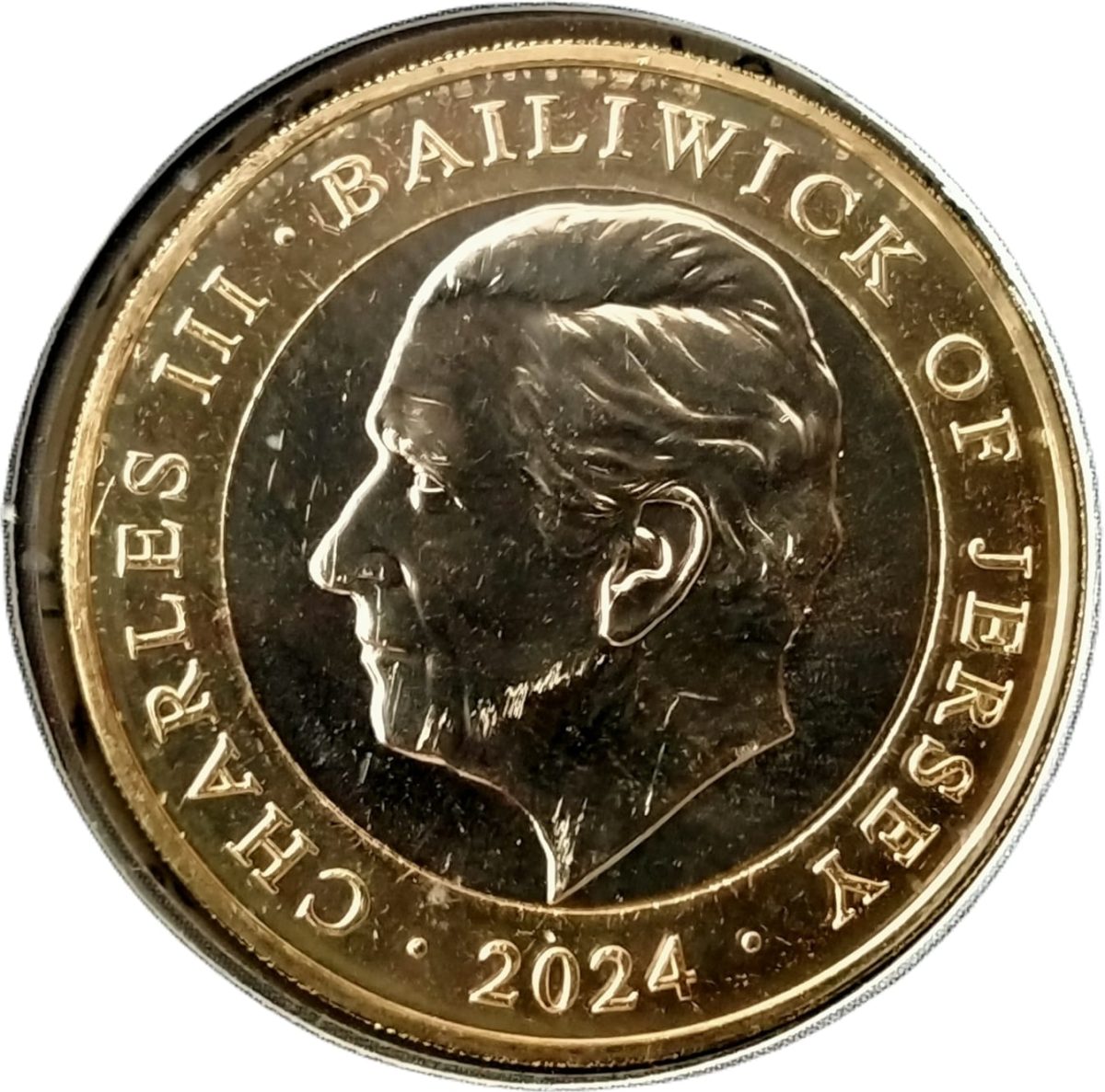 Jersey 2 Pounds - Charles III Sir Winston Churchill - The Writer; Error without value obverse