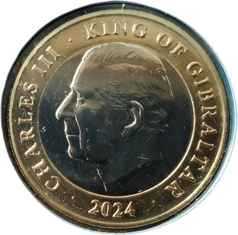Gibraltar 2 Pounds - Charles III Christmas; Colourised obverse