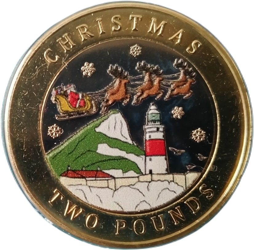 Gibraltar 2 Pounds - Charles III Christmas; Colourised reverse