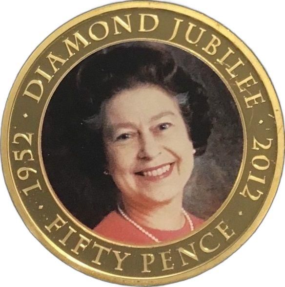 Tristan da Cunha 50 Pence - Elizabeth II Diamond Jubilee - 1986 photo, in red blouse