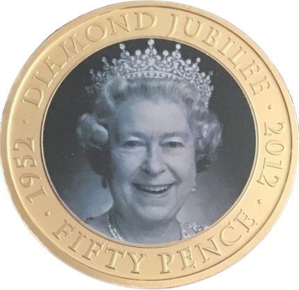 Tristan da Cunha 50 Pence - Elizabeth II Diamond Jubilee - 1995 BW photo, with a crown