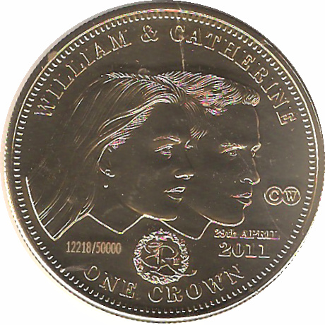 Tristan da Cunha 1 Crown - Elizabeth II William and Catherine Wedding reverse