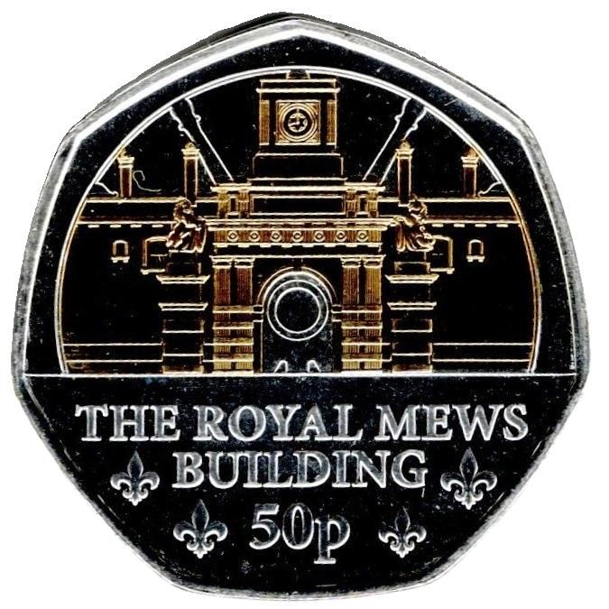 Guernsey 50 Pence - Charles III Royal Mews - Building; Silver/Gold Plated reverse