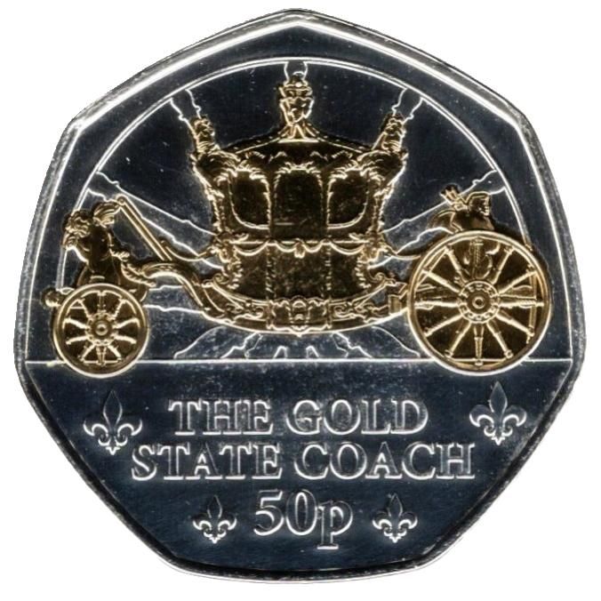 Guernsey 50 Pence - Charles III Royal Mews - Gold State Coach; Silver/Gold Plated reverse